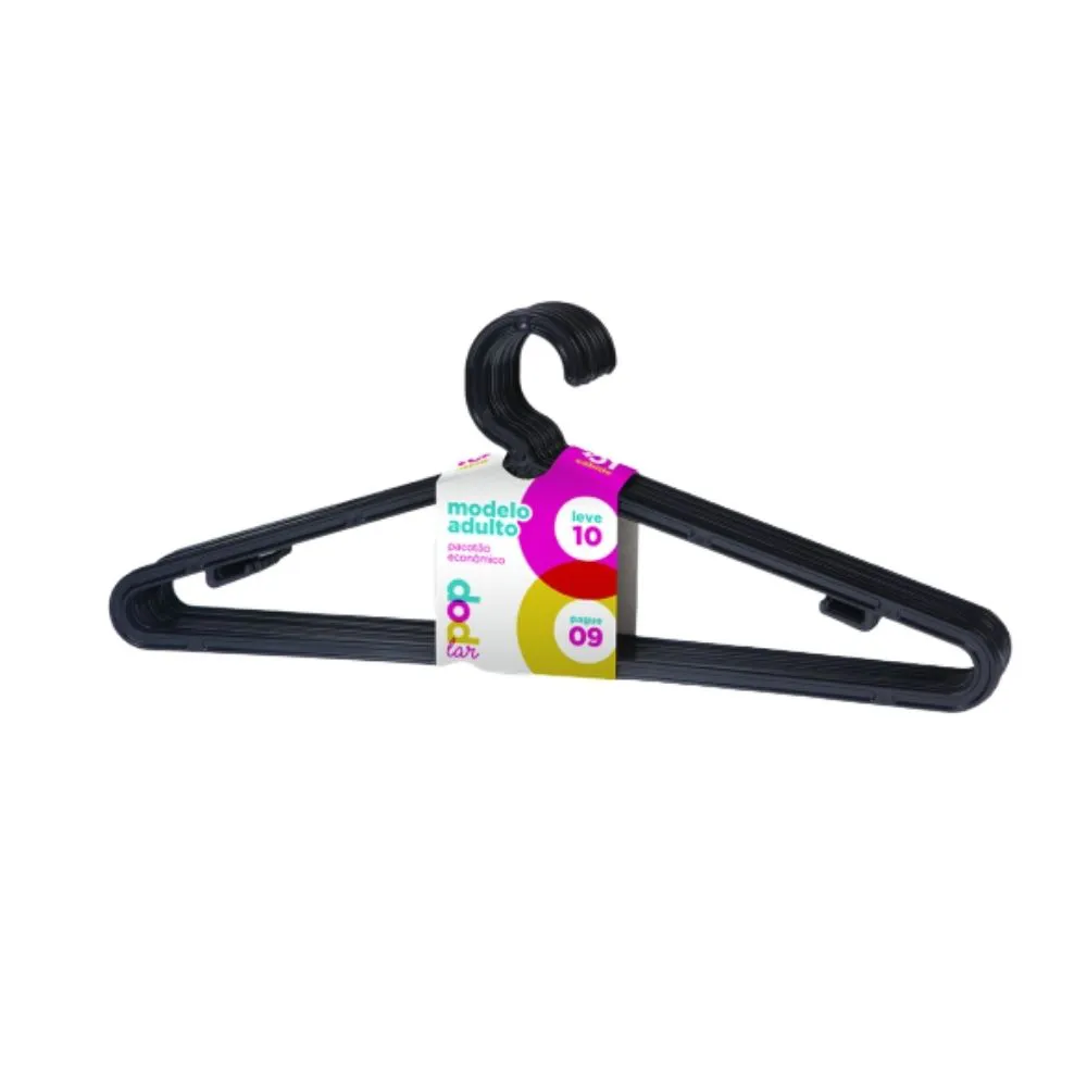 imagem de Cabide Adulto Pop Preto Com 10 Unidades