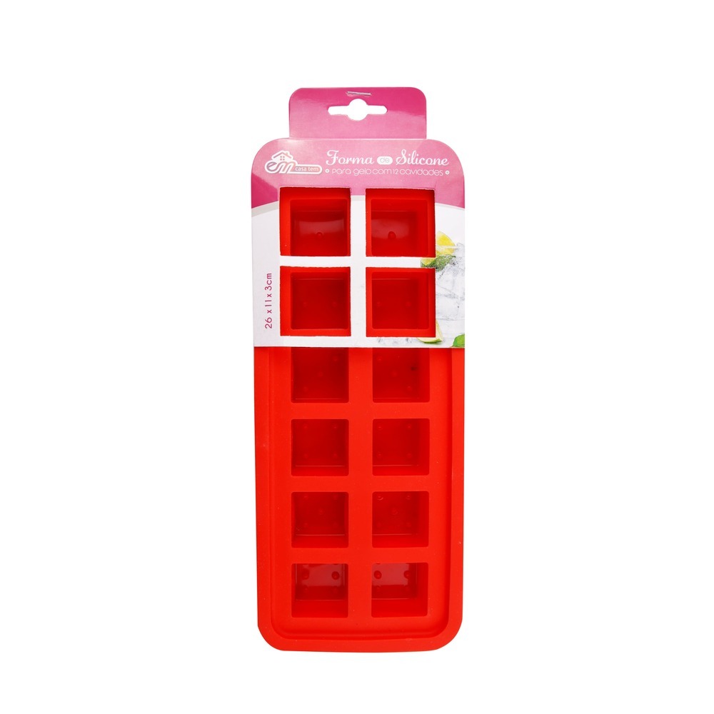 imagem de Forma Para Gelo Silicone Vermelho Com 12 Cavidades
