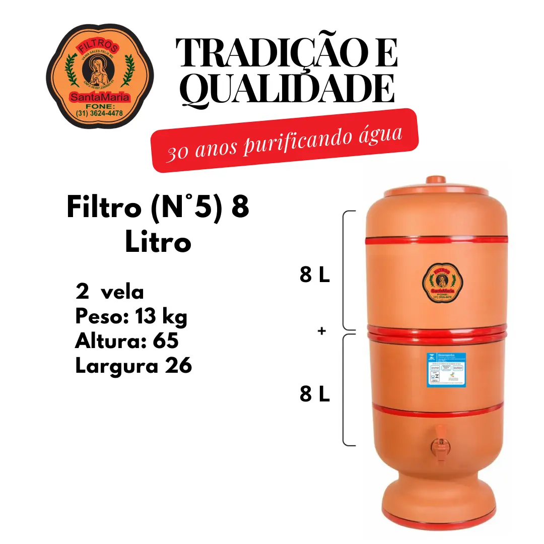 imagem de Filtro de Barro Nº5 3 Velas 8 Litros
